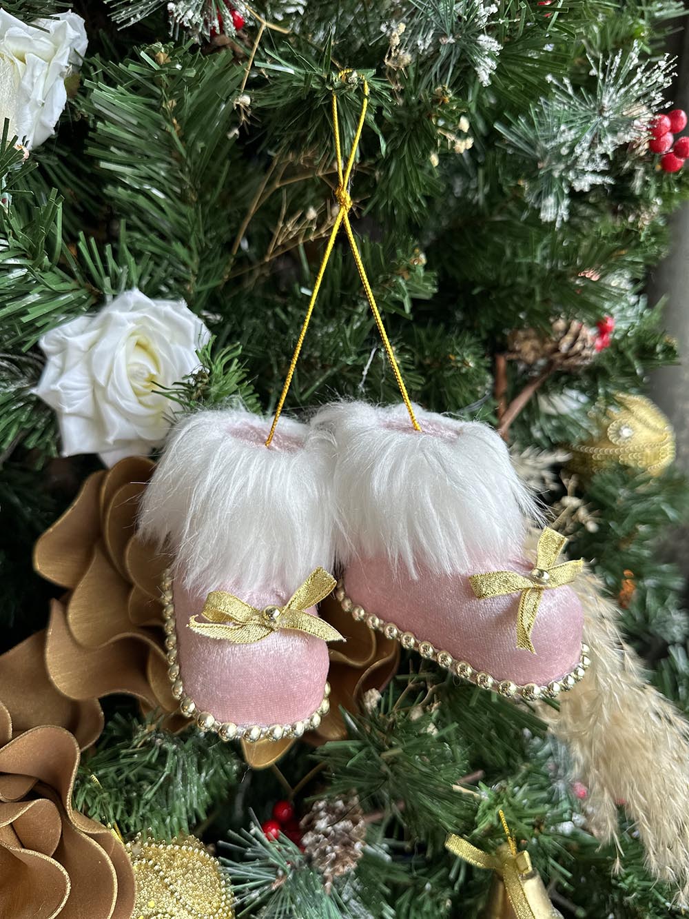 Yılbaşı Çam Ağacı Süsü Pembe Patik