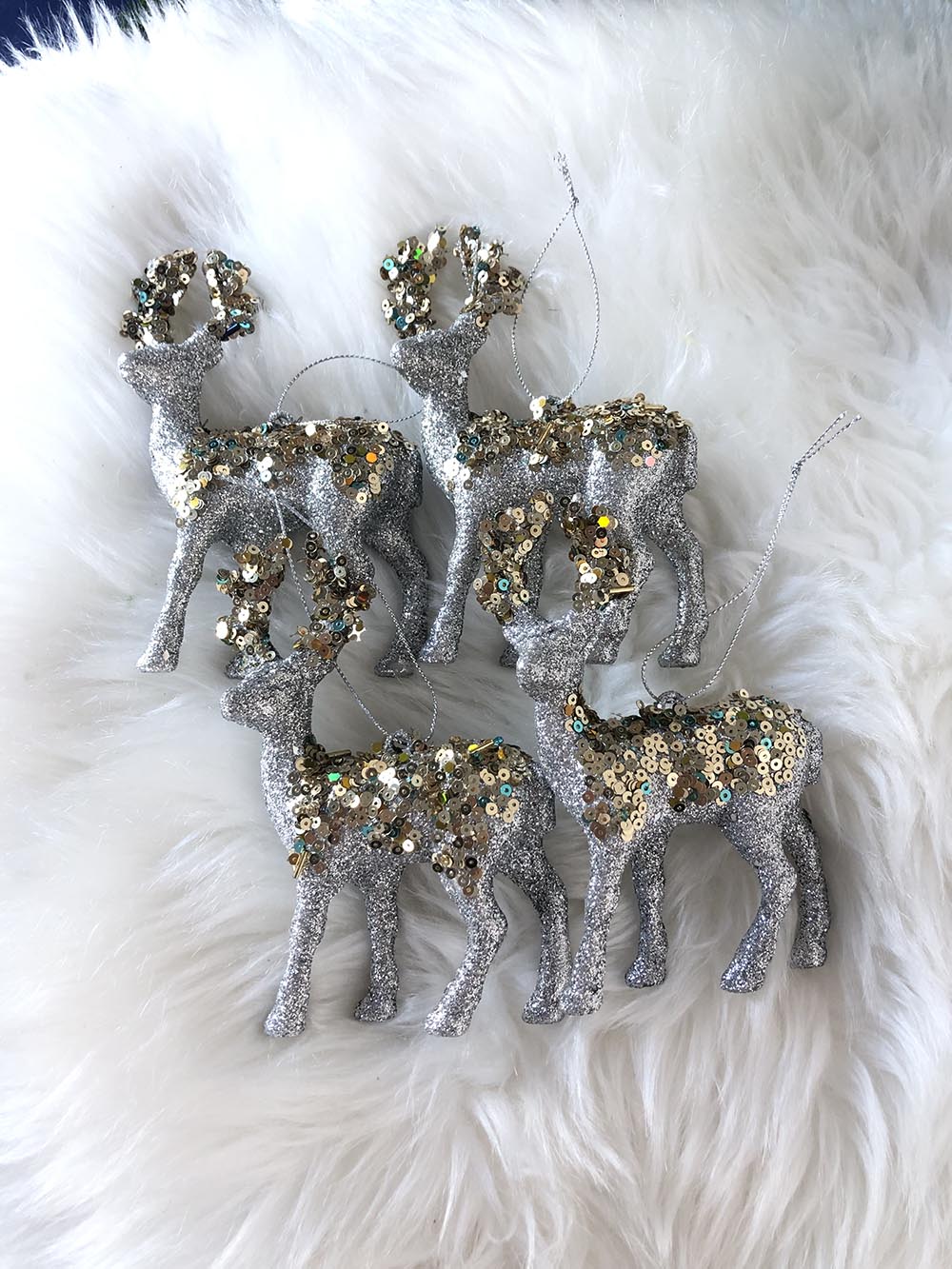 Yılbaşı Ağaç Süsü 4 lü Simli Geyik