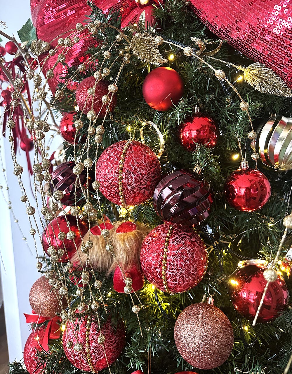 Boncuklu Pırıltılı Gold Simli Yılbaşı Çam Ağacı Süsü Dalı - Dekor Süsleme Dalı , Yılbaşı Dekor Aranjmanı